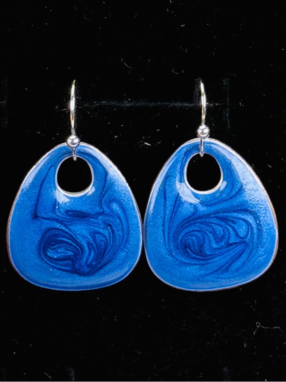 Silvertone Blue Swirl Weighted Pierced Earrings